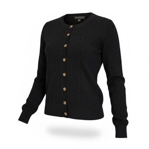 Women's Karen Scott Petites Black Cable Knit Cardigan Sweater Size PM